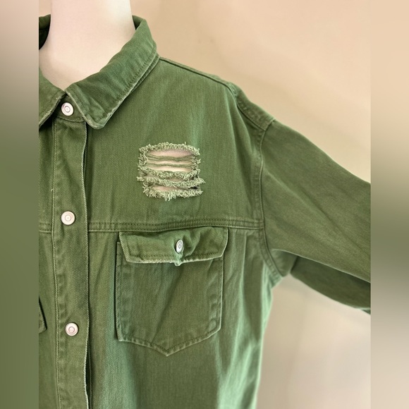 Green mila and tiff ripped Jean jacket | XL ripped Jean jacket - Picture 5 of 11